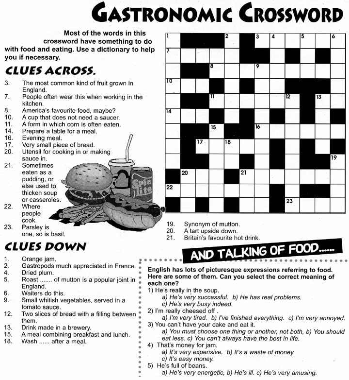 Advanced level crossword: food